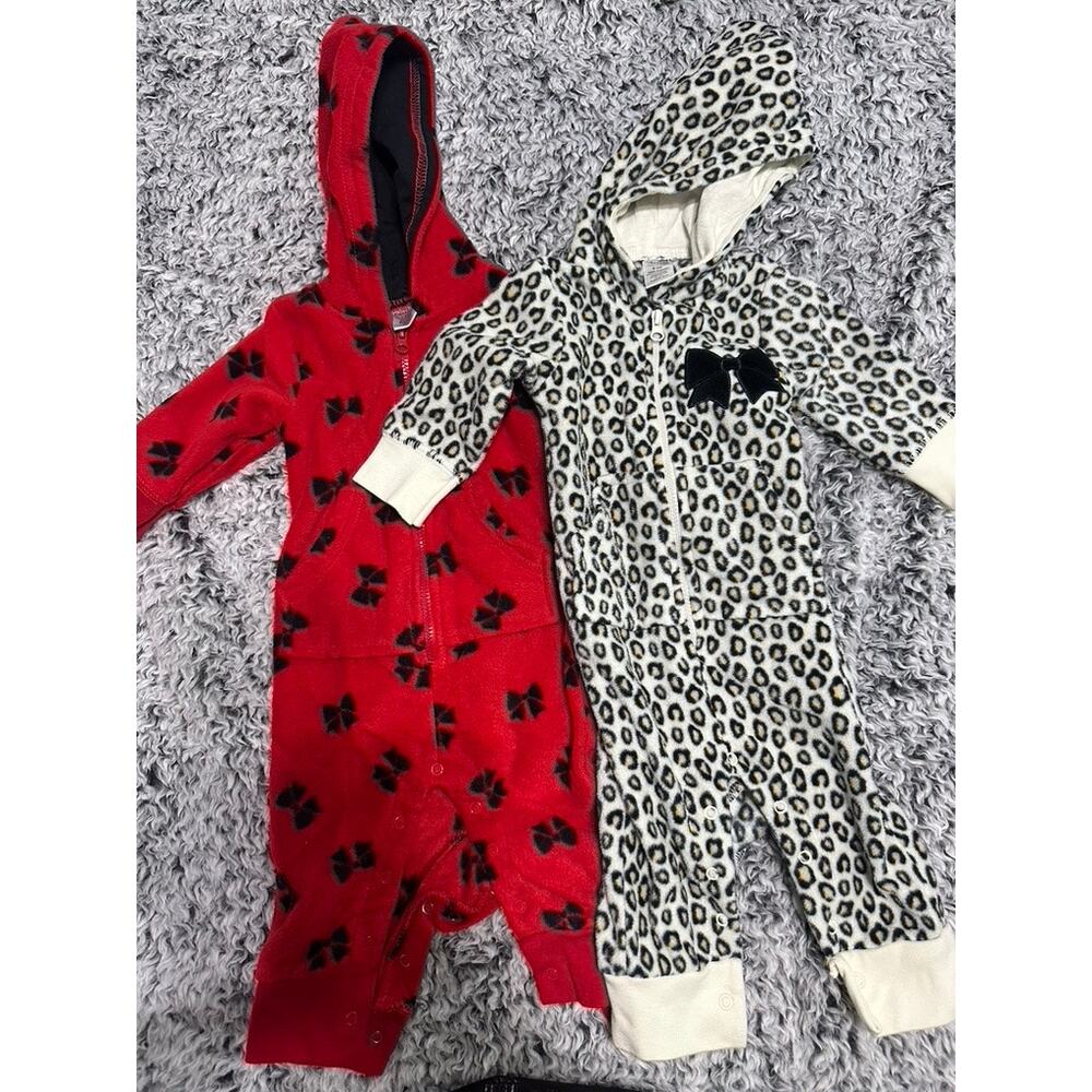 Lot of 2 Girls 0-3 month old hooded sleepers. EUC.